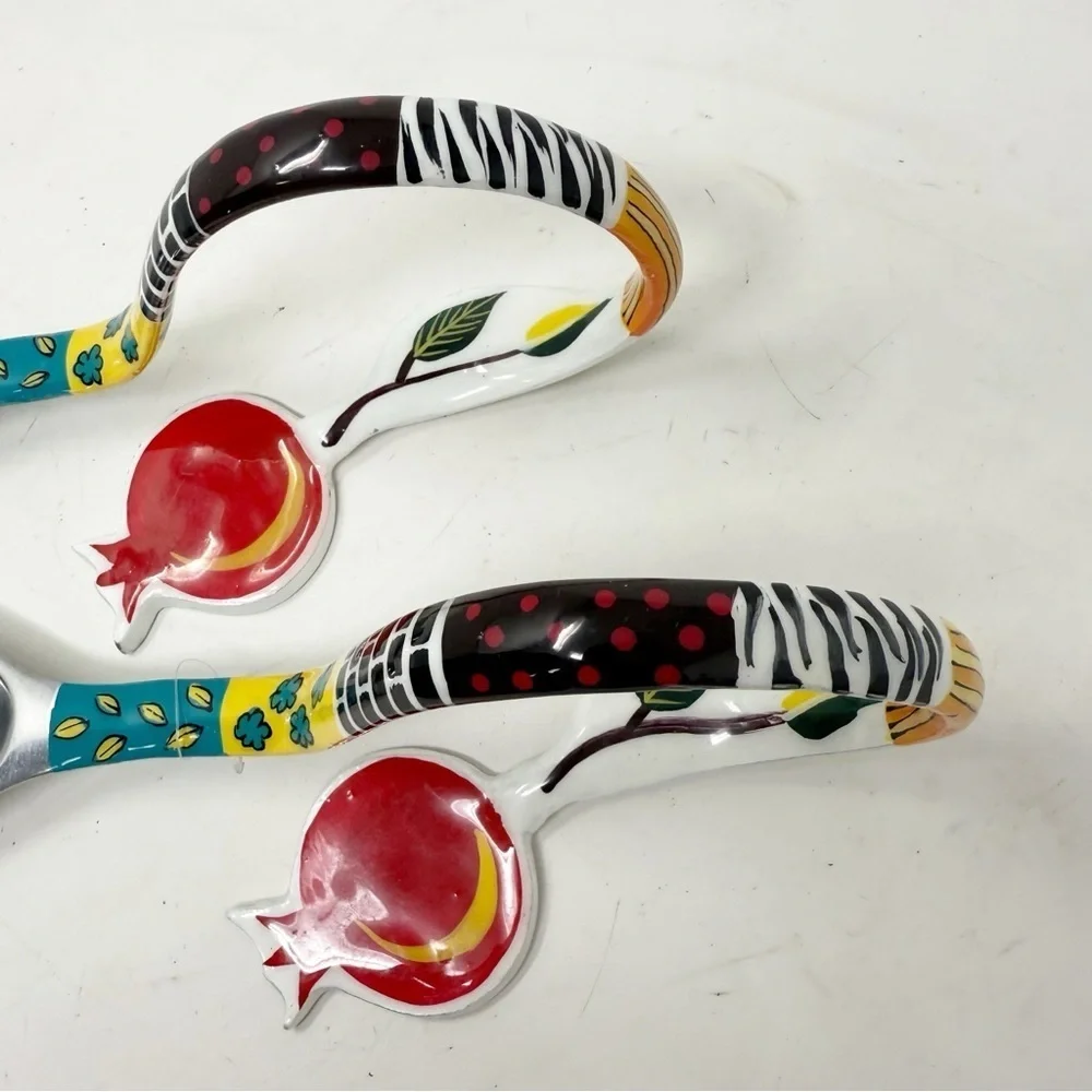 AHUVA Judaica Hand Painted By HADARYA Salad Serving Set Unique Shabbos 12”X4.5”